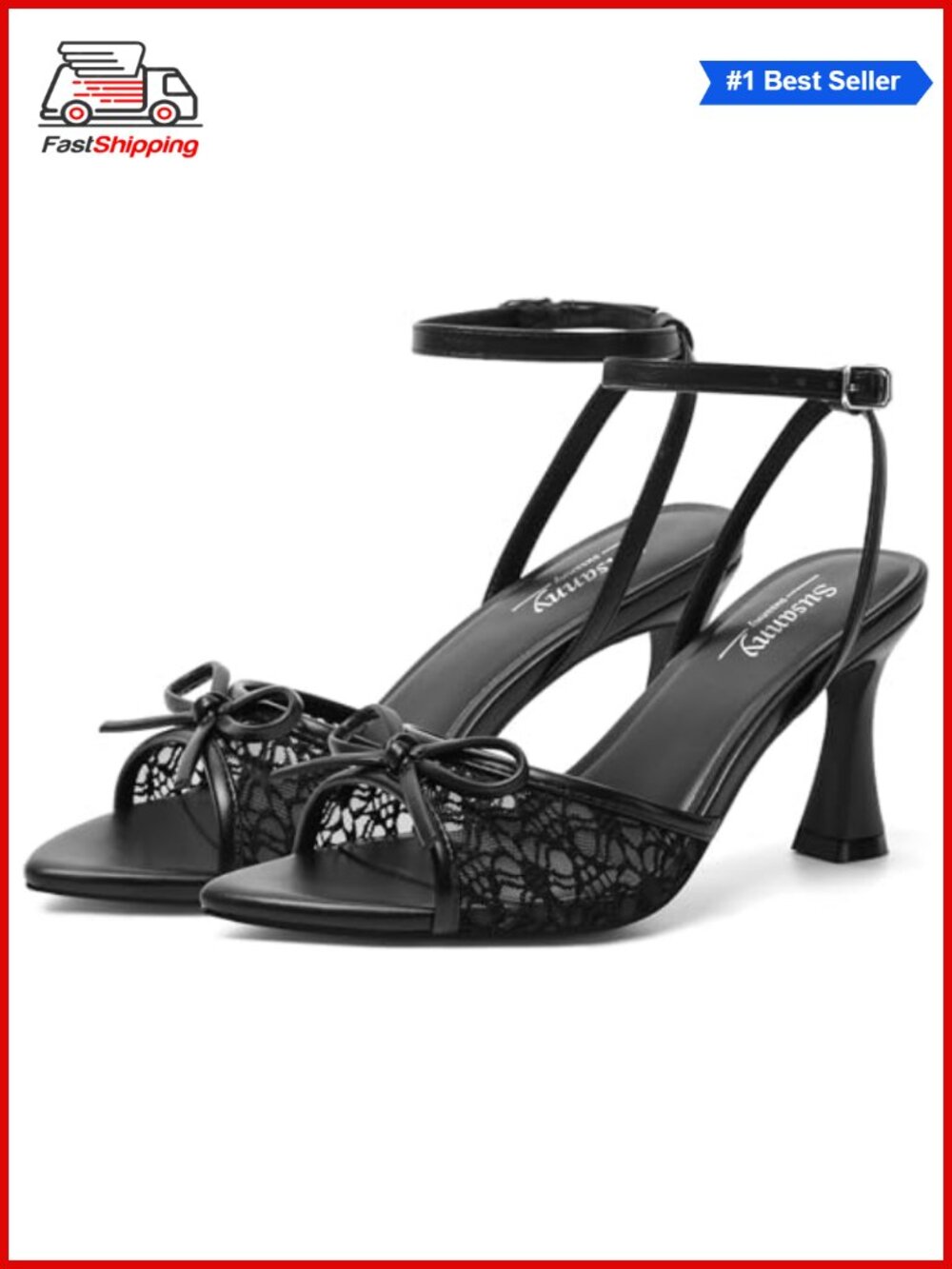 High Heels for Women Pointed Open Toe Strappy Chunky Block Heels Ankle Strap